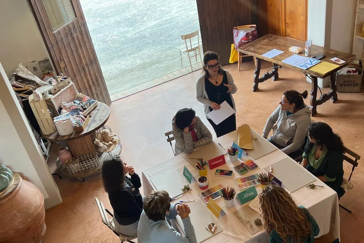 A guided creative session in the open air at the retreat
